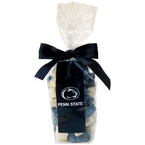bag of blue and white gummy bears with Penn State, Athletic Logo, and bow